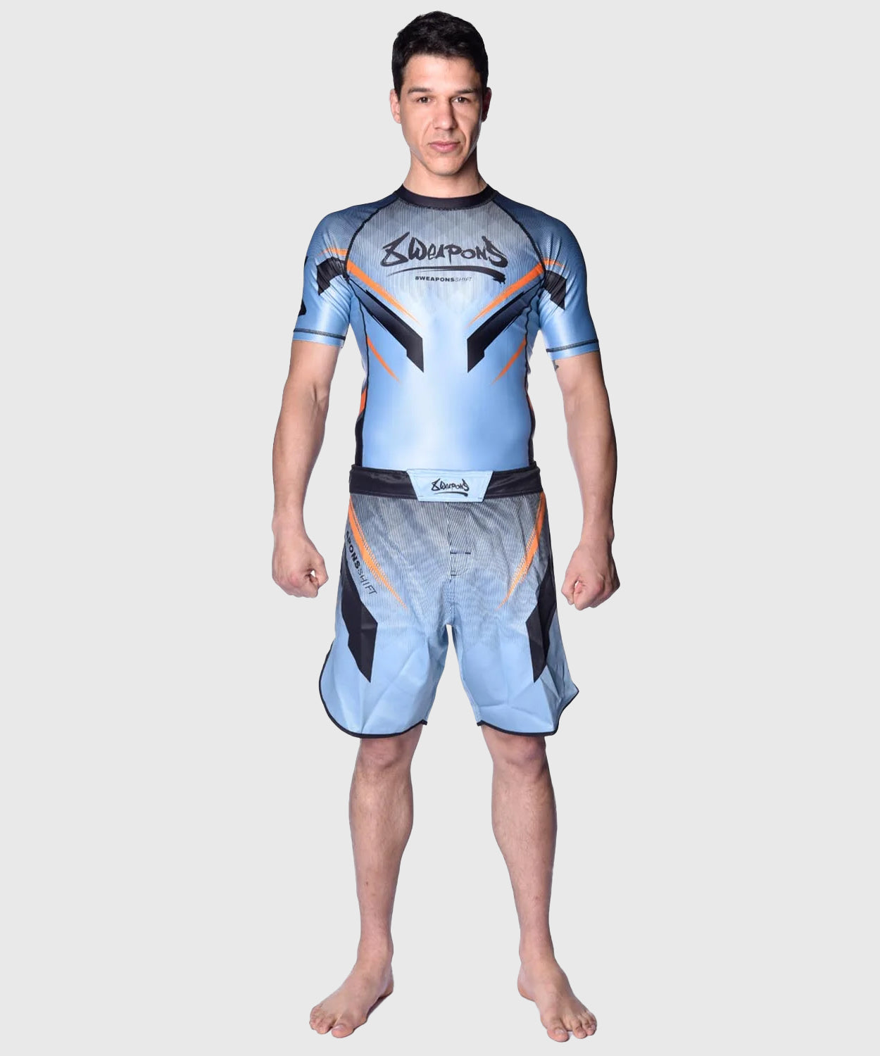 8 Weapons Shift Kurzarm-Rashguard - Blau/Schwarz/Orange