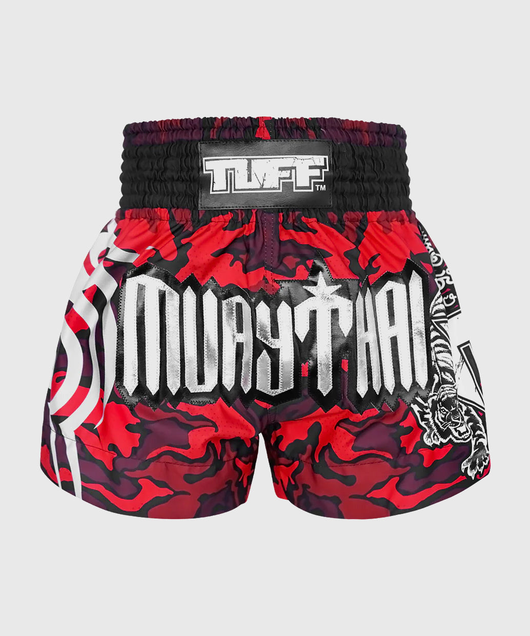 Tuff Red Military Camouflage Pantaloncini da Muay Thai - Rosso/Nero