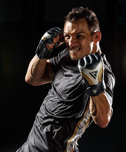 RDX Aura T-17 Grappling MMA Gloves - Black/White/Gold