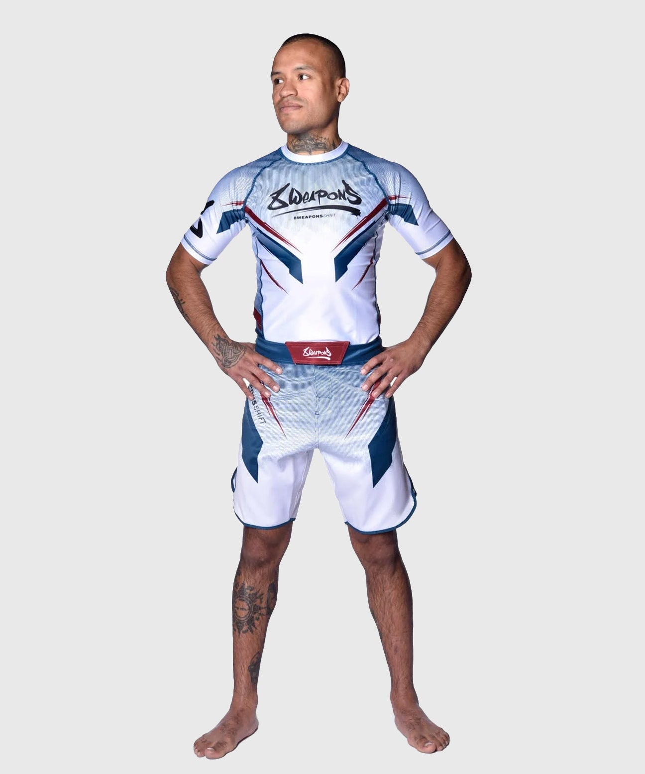 8 Weapons Shift Short Sleeve Rashguard - White/Blue/Red