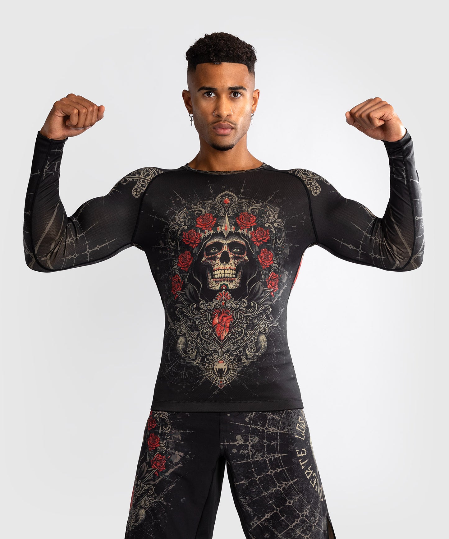 Venum Santa Muerte 5.0 Rashguard de Manga Larga para Hombre - Negro Profundo/Oro