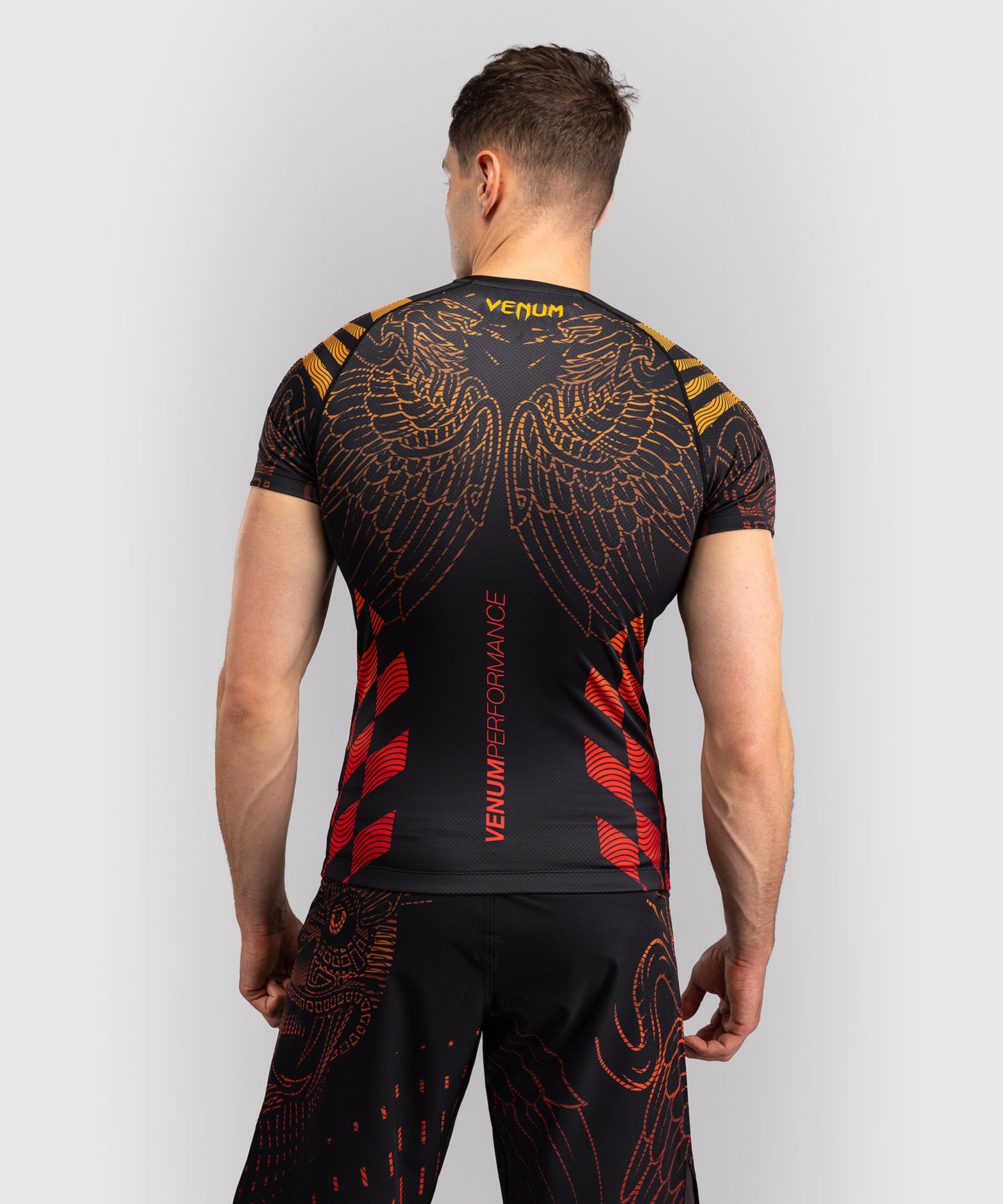 Rashguard Manches Courtes Venum Quetzal Fury - Noir/Rouge Fury/Mandarine