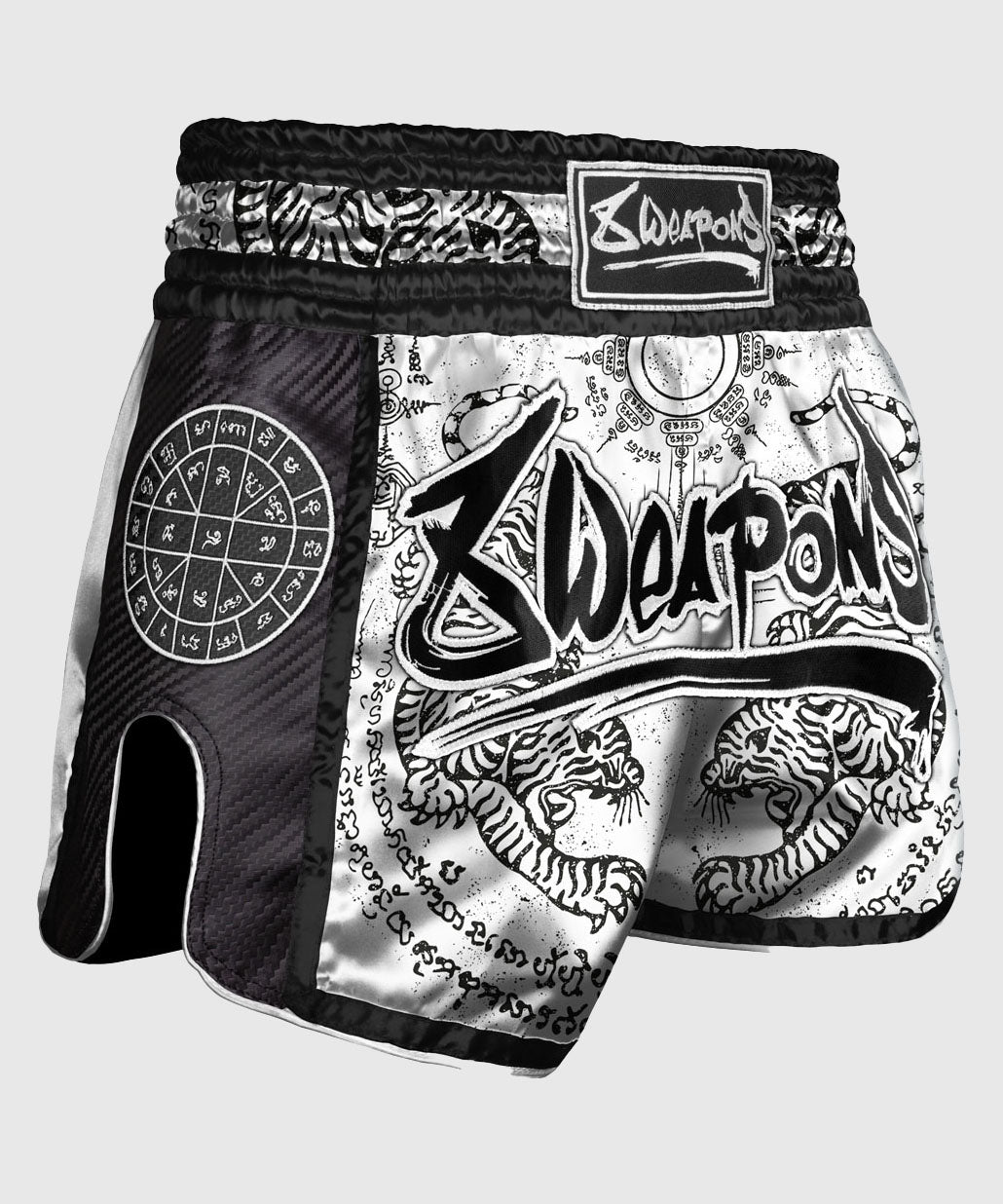 Short de Muay Thai Carbon - Sak Yant Tigers - Blanc