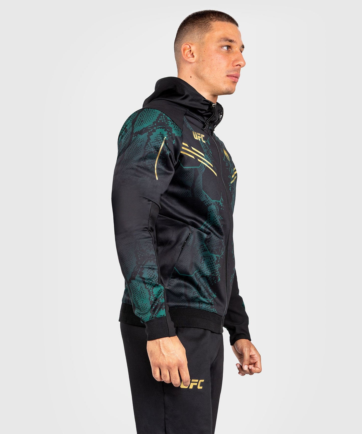 Men's UFC Adrenaline by Venum Authentic Fight Night Hooded Jacket - Emerald Edition - Green/Black/Gold