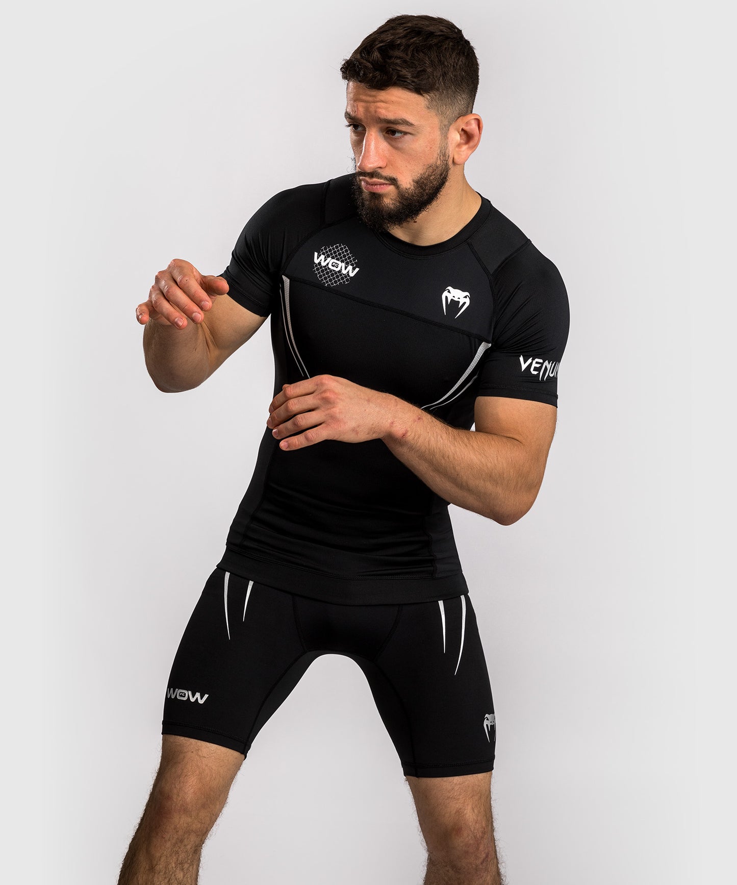 Venum x WOW FC Short Sleeve Rashguard - Black/ Silver Grey