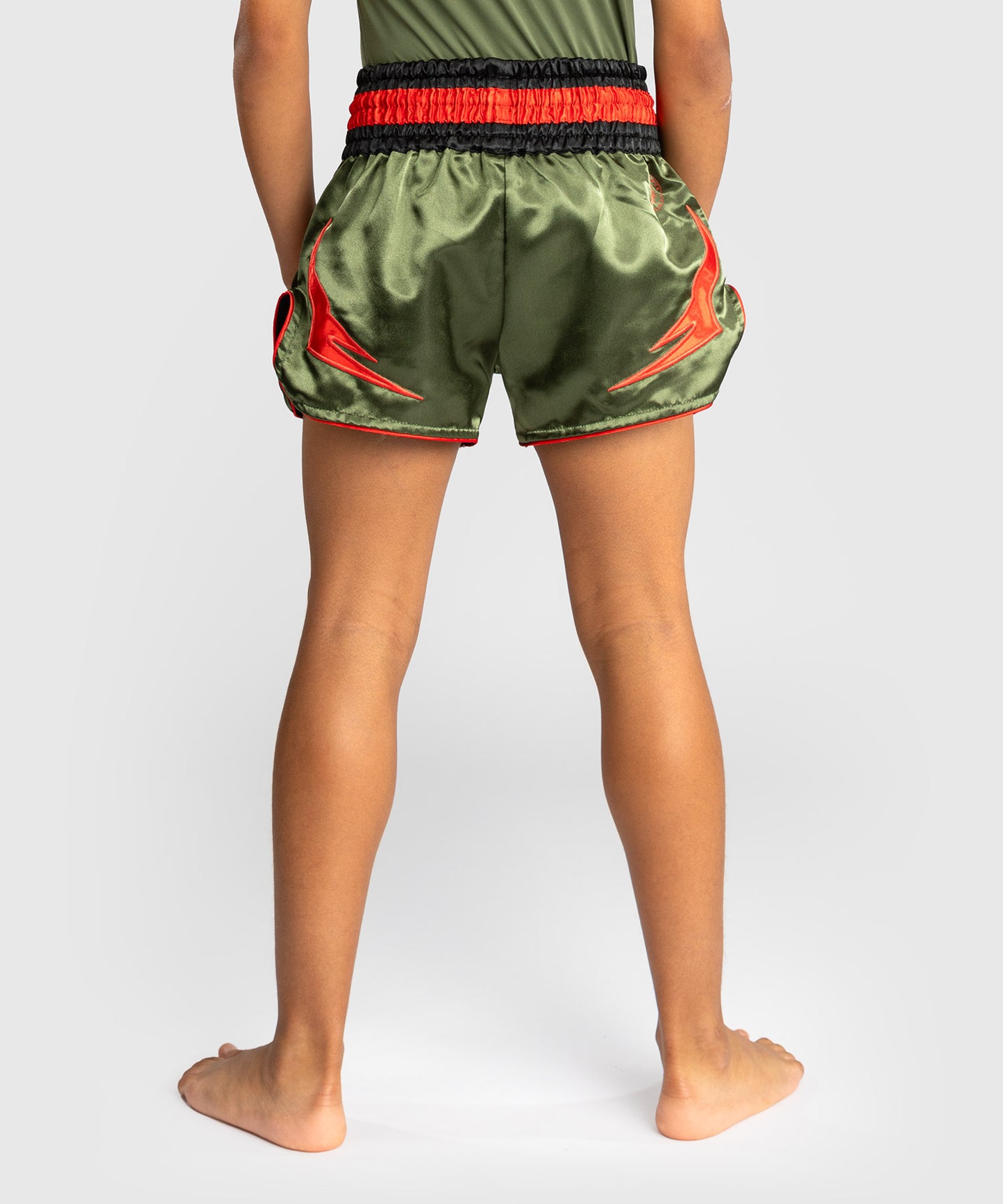 Short de Muay Thai pour Enfants Venum Inferno - Vert militaire/Orange