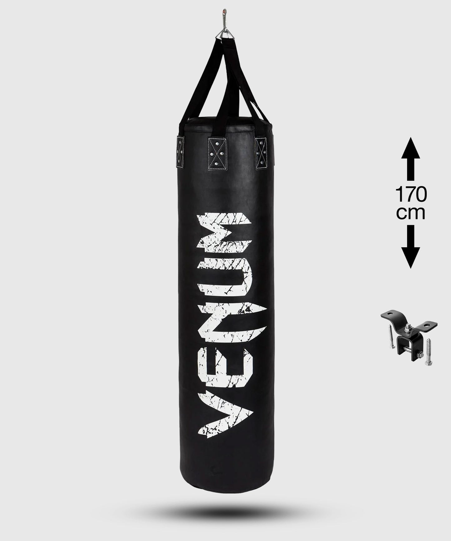 Sac de Frappe Venum Challenger + Crochet de Plafond - Noir/Blanc - Rempli - 170cm