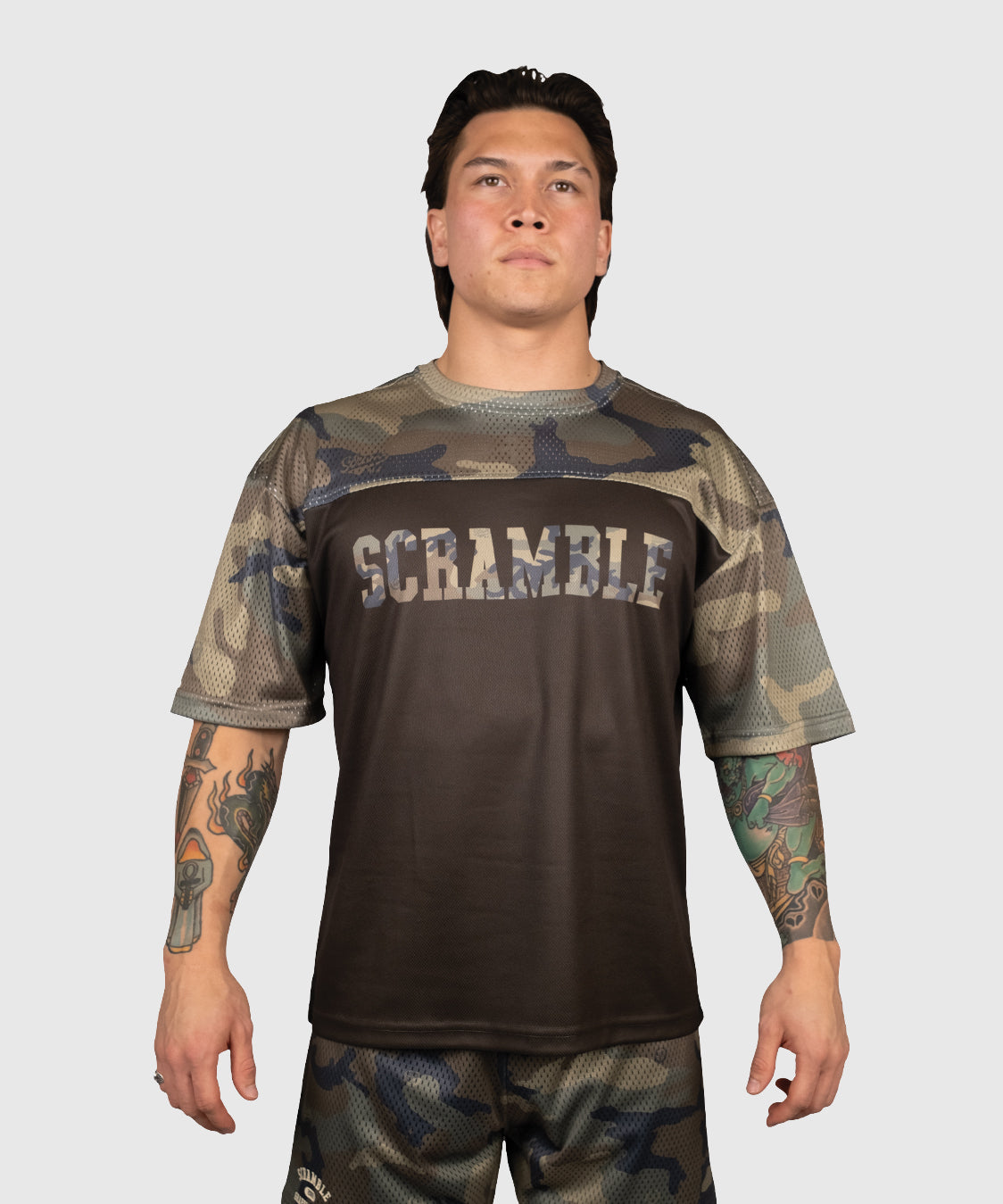 T-shirt de grappling Scramble Mesh Woodland Camo - Noir