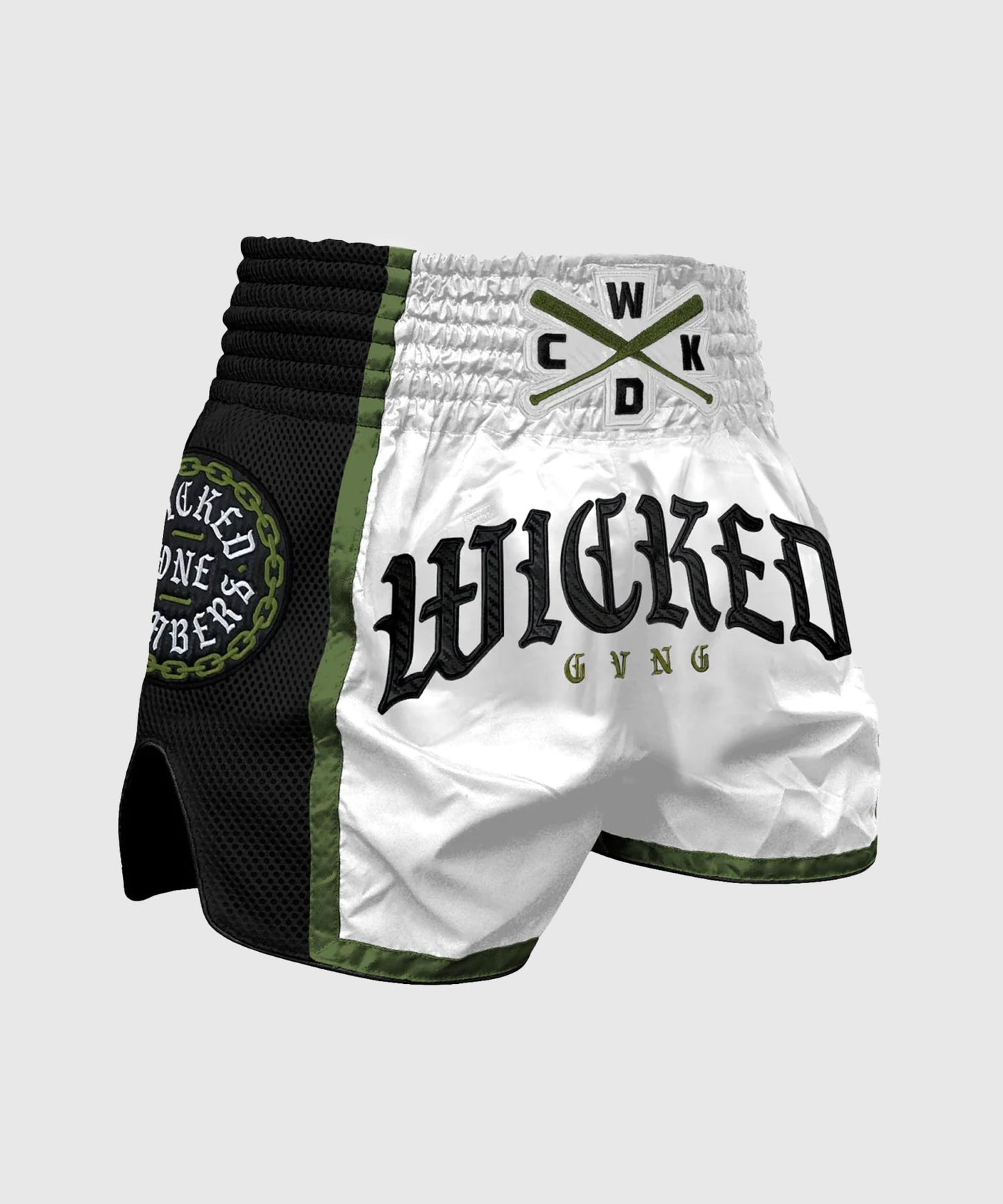 Wicked One Brotherhood Pantalones de Muay Thai - Blanco/Verde