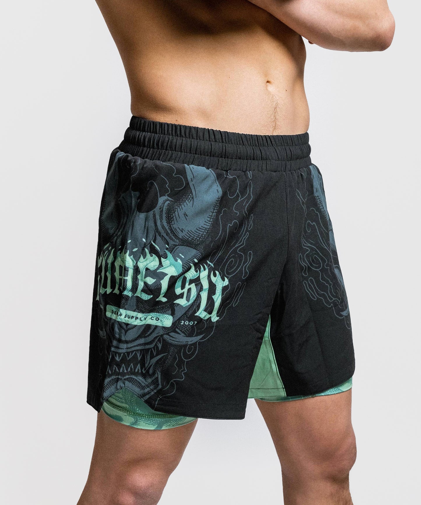 Fumetsu Dual Layer Oni Fightshorts - Nero/Blu/Verde