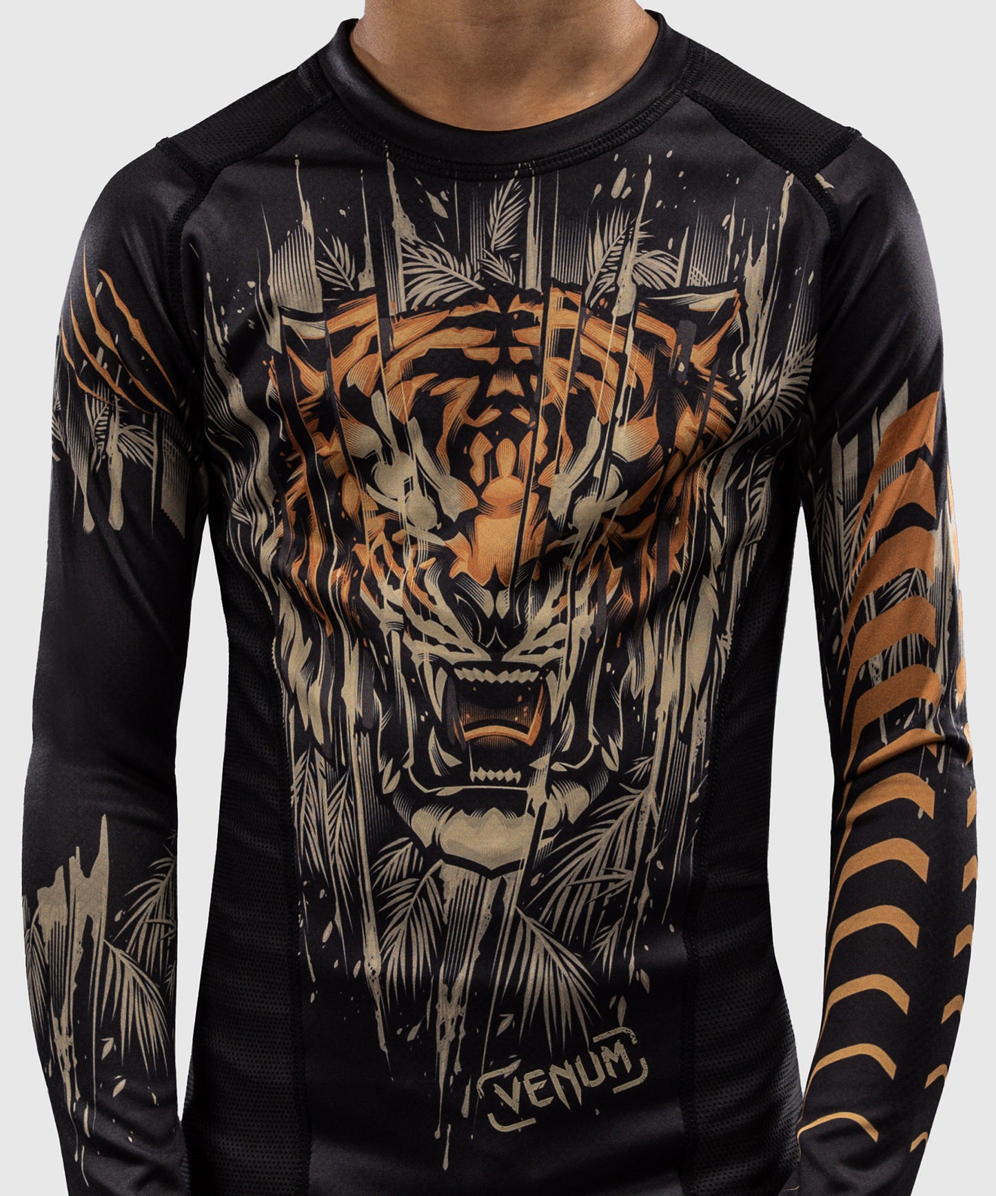 Venum Tiger Rashguard Maniche Lunghe Bambini - Nero/Arancione Neon