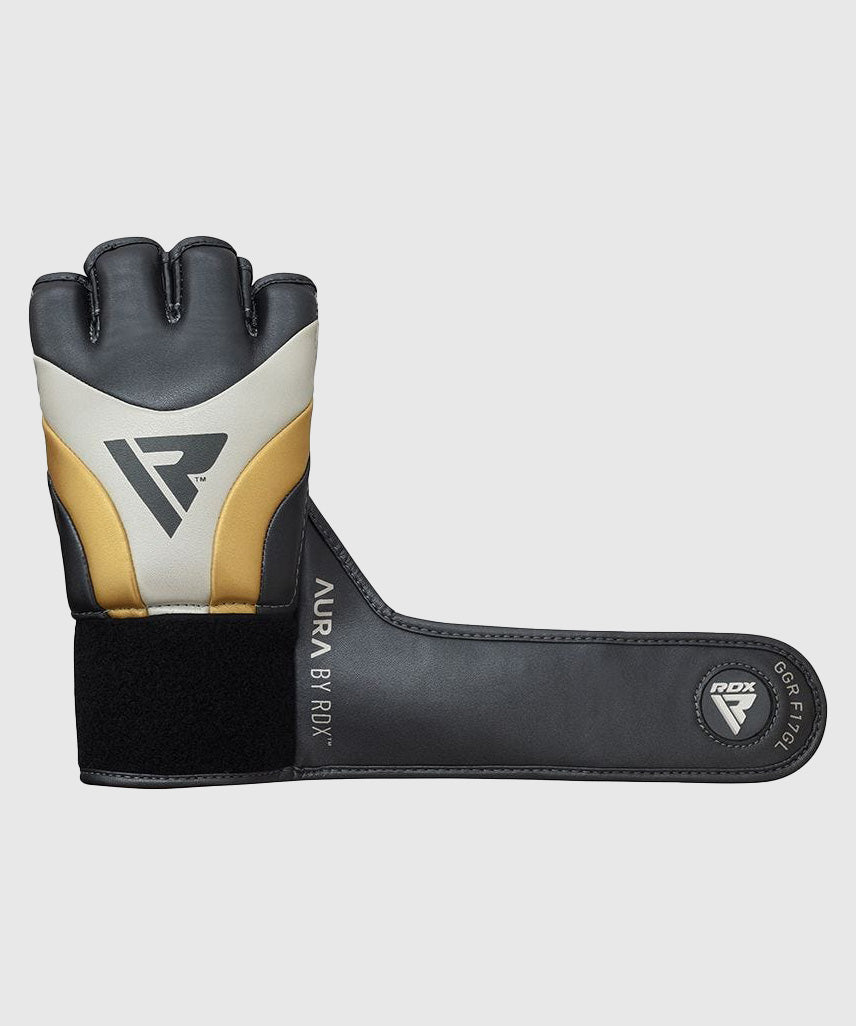 RDX Aura T-17 Grappling MMA Gloves - Black/White/Gold