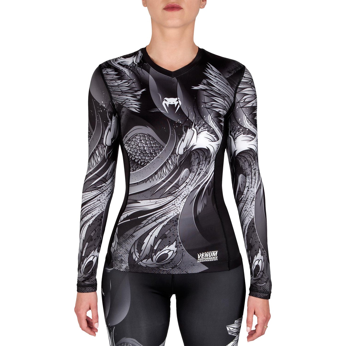 Venum Phoenix Rashguard - Long Sleeves - Black/White - For Women