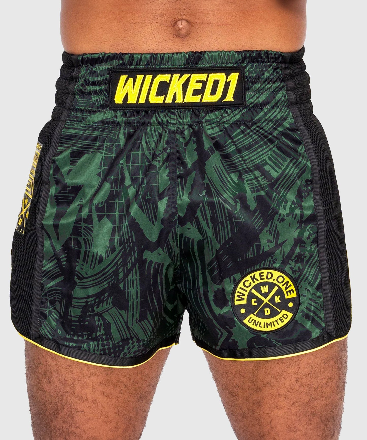 Wicked One Havoc Pantalones de Muay Thai - Caqui/Amarillo