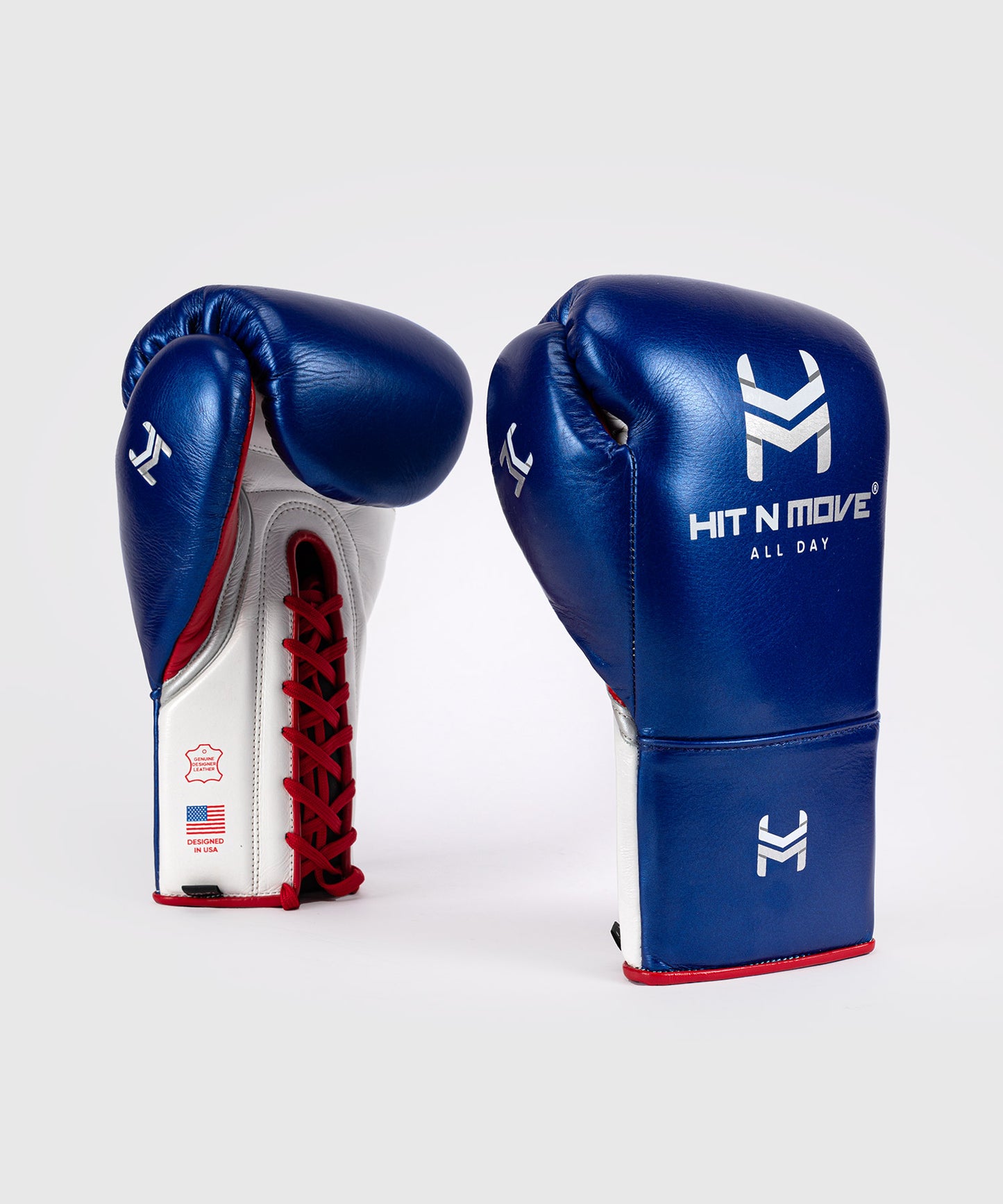 Hit N Move All Day® Pro Agility Lace-up Boxing Gloves - Blue/White/Red