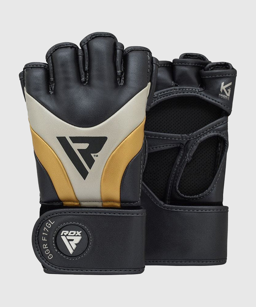 RDX Aura T-17 Grappling MMA Gloves - Black/White/Gold