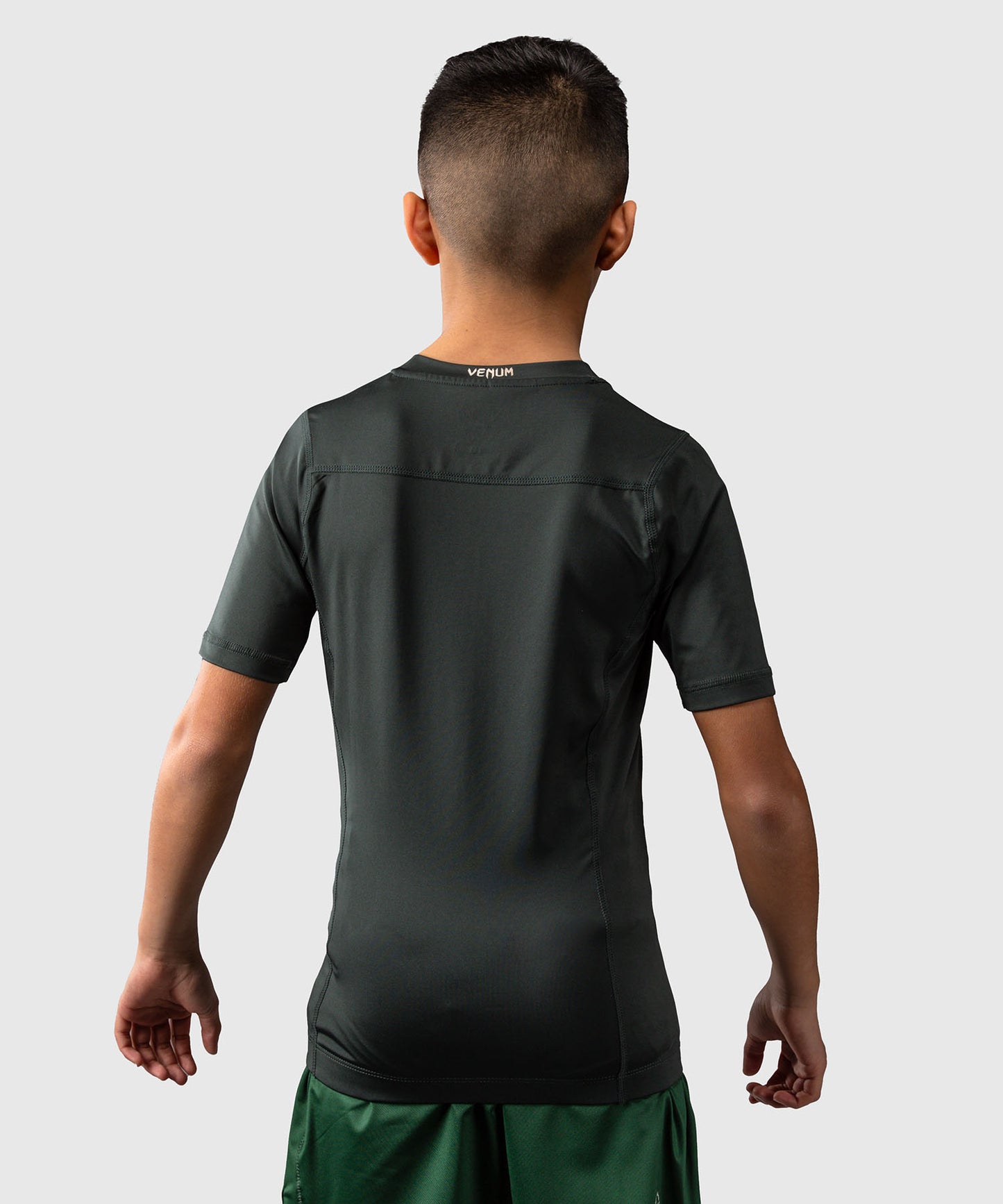 Venum Attack Kids Short Sleeve Rashguard - Forest Green/ Off White