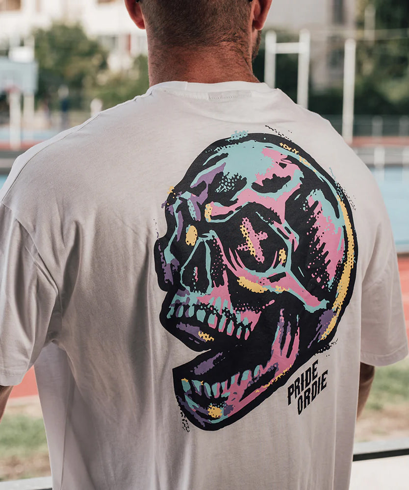 T-Shirt Oversize Pride Or Die Funky Skull - Blanc