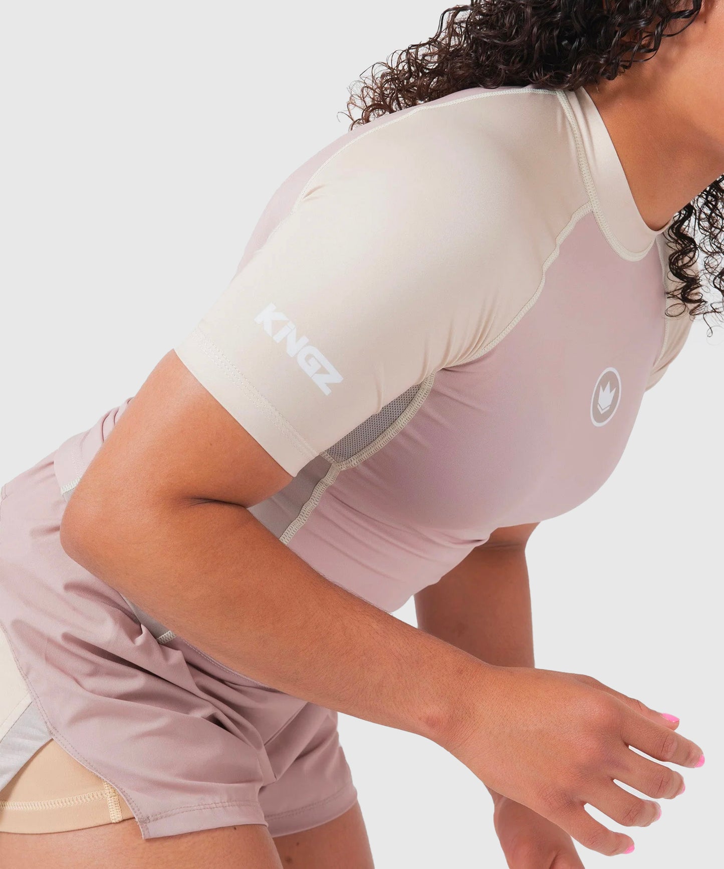 Kingz Terra Rashguard a Maniche Corte da Donna - Rosa/Beige