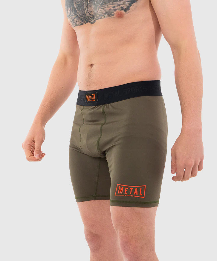 Metal Boxe Compression Shorts - Khaki/Orange