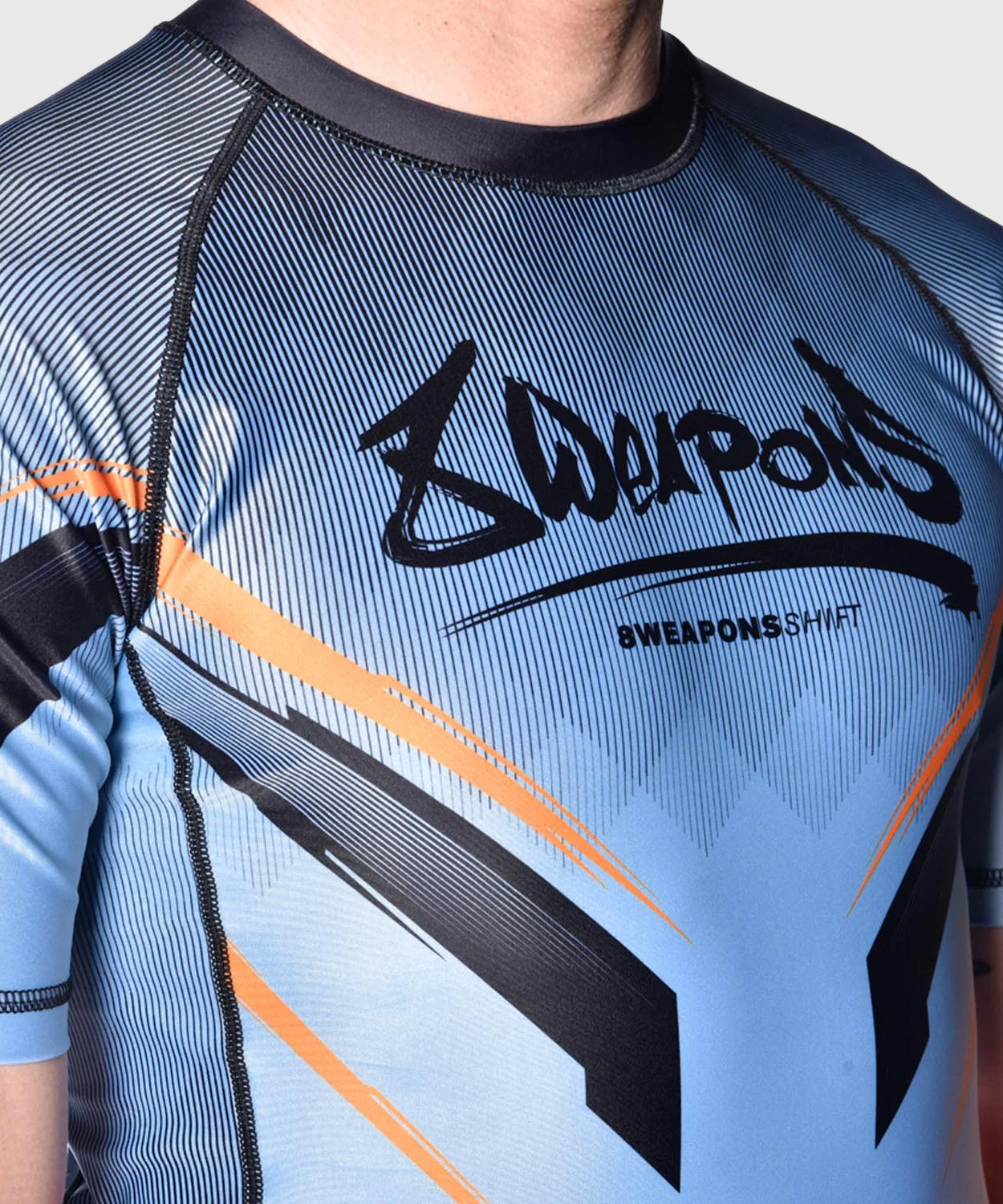8 Weapons Shift Kurzarm-Rashguard - Blau/Schwarz/Orange