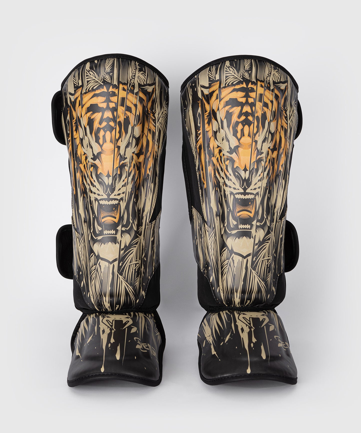 Venum Tiger Protectores de espinillas - Negro/Naranja Neón