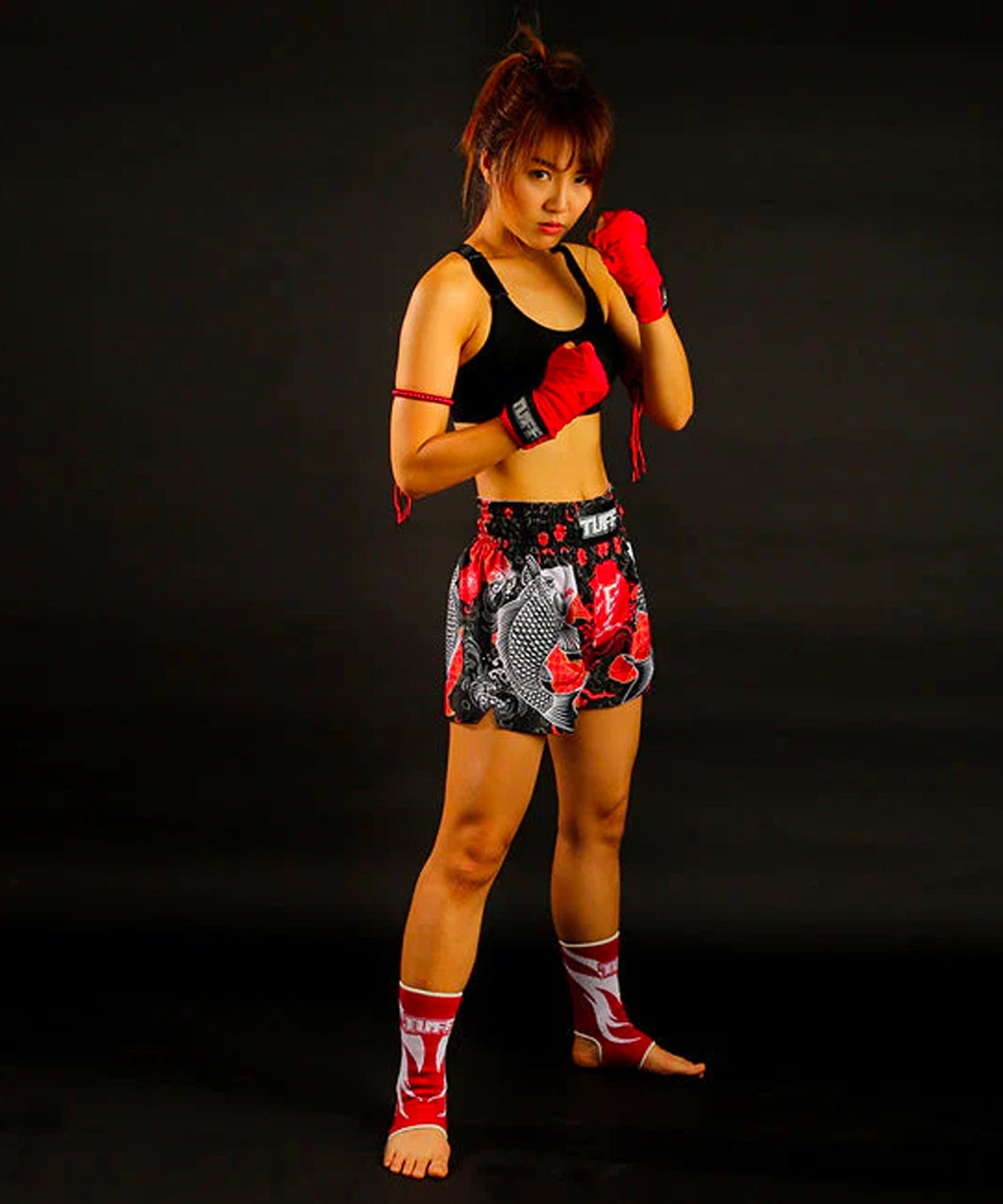 Tuff Japanese Koi Fish Muay Thai Shorts - Schwarz