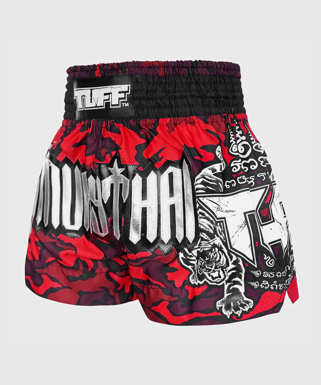 Tuff Red Military Camouflage Pantaloncini da Muay Thai - Rosso/Nero