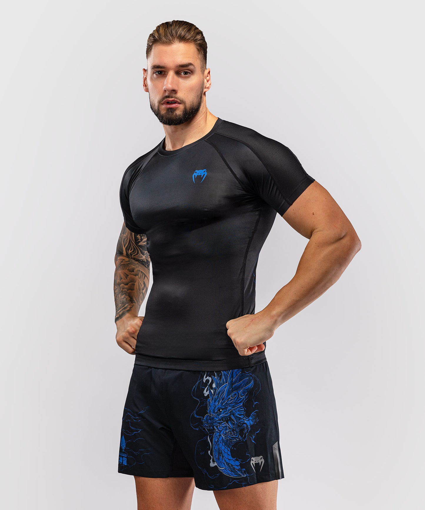Venum Thunder Dragon Kurzarm Rashguard – Schwarz/Königsblau