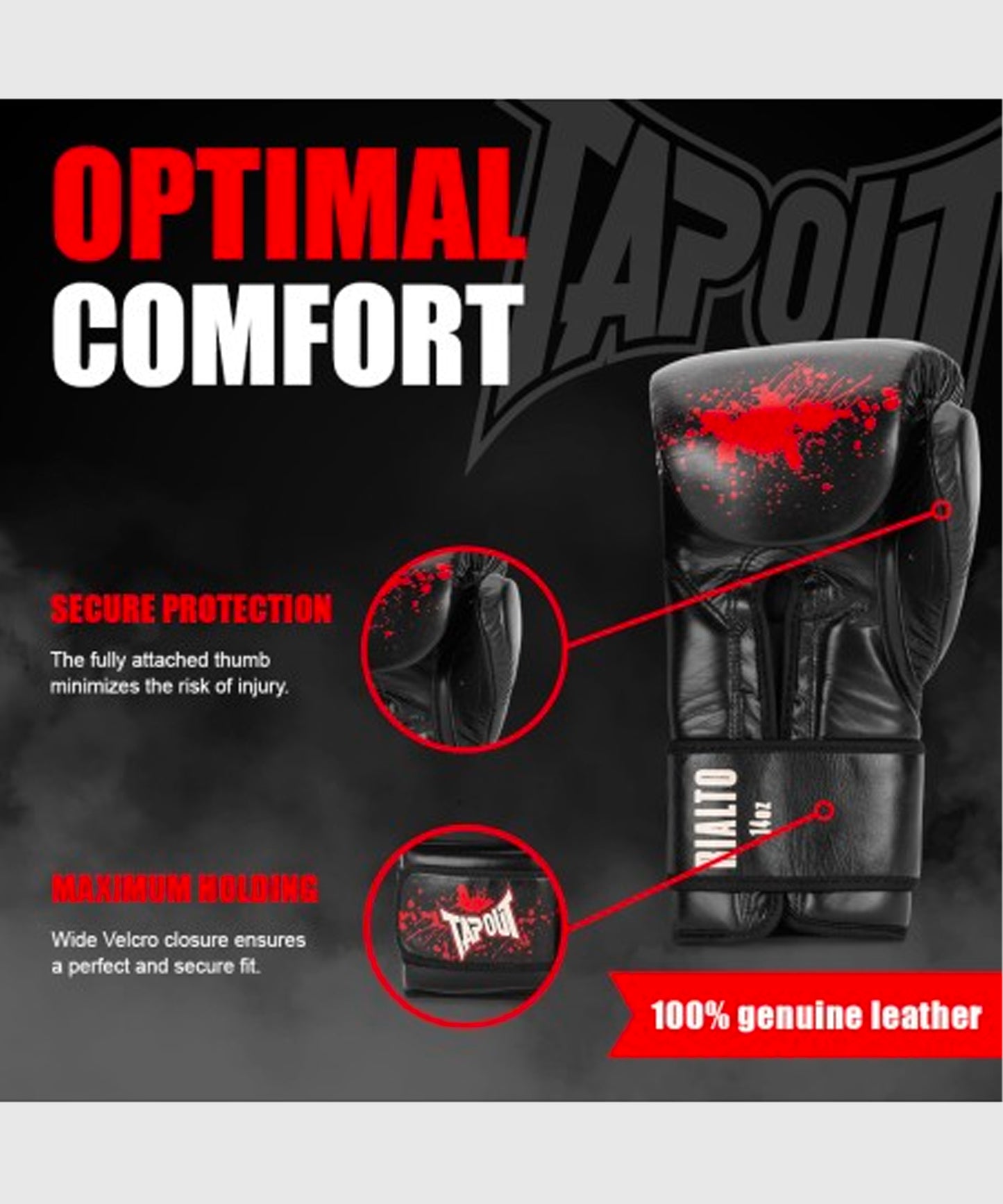 Tapout Rialto Guantes de Boxeo - Negro/Crudo/Rojo