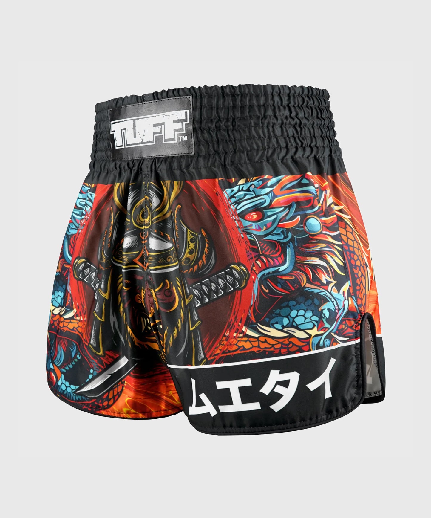 Tuff Retro Style Seraphic Seiryu Samurai Saga Muay Thai Shorts - Schwarz