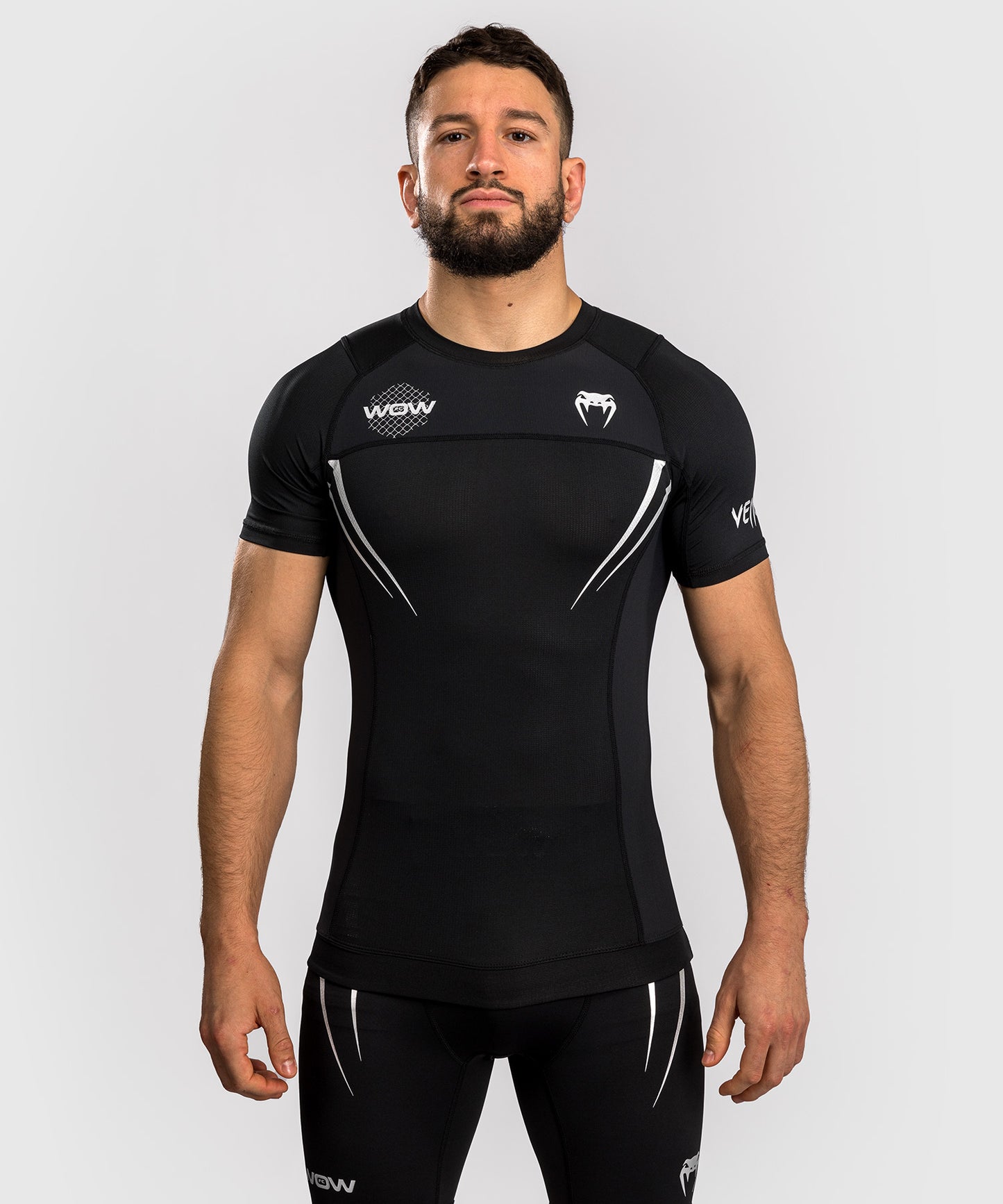 Venum x WOW FC Short Sleeve Rashguard - Black/ Silver Grey
