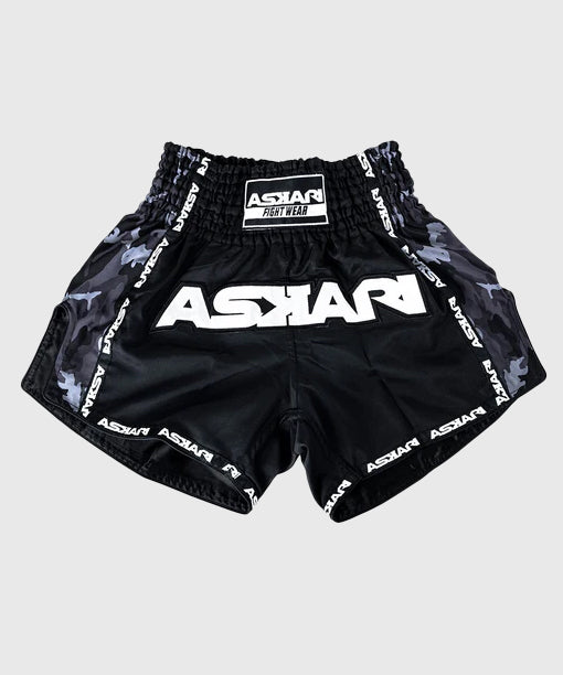 Askari Phantom Pantalón Corto Muay Thai - Negro/Blanco
