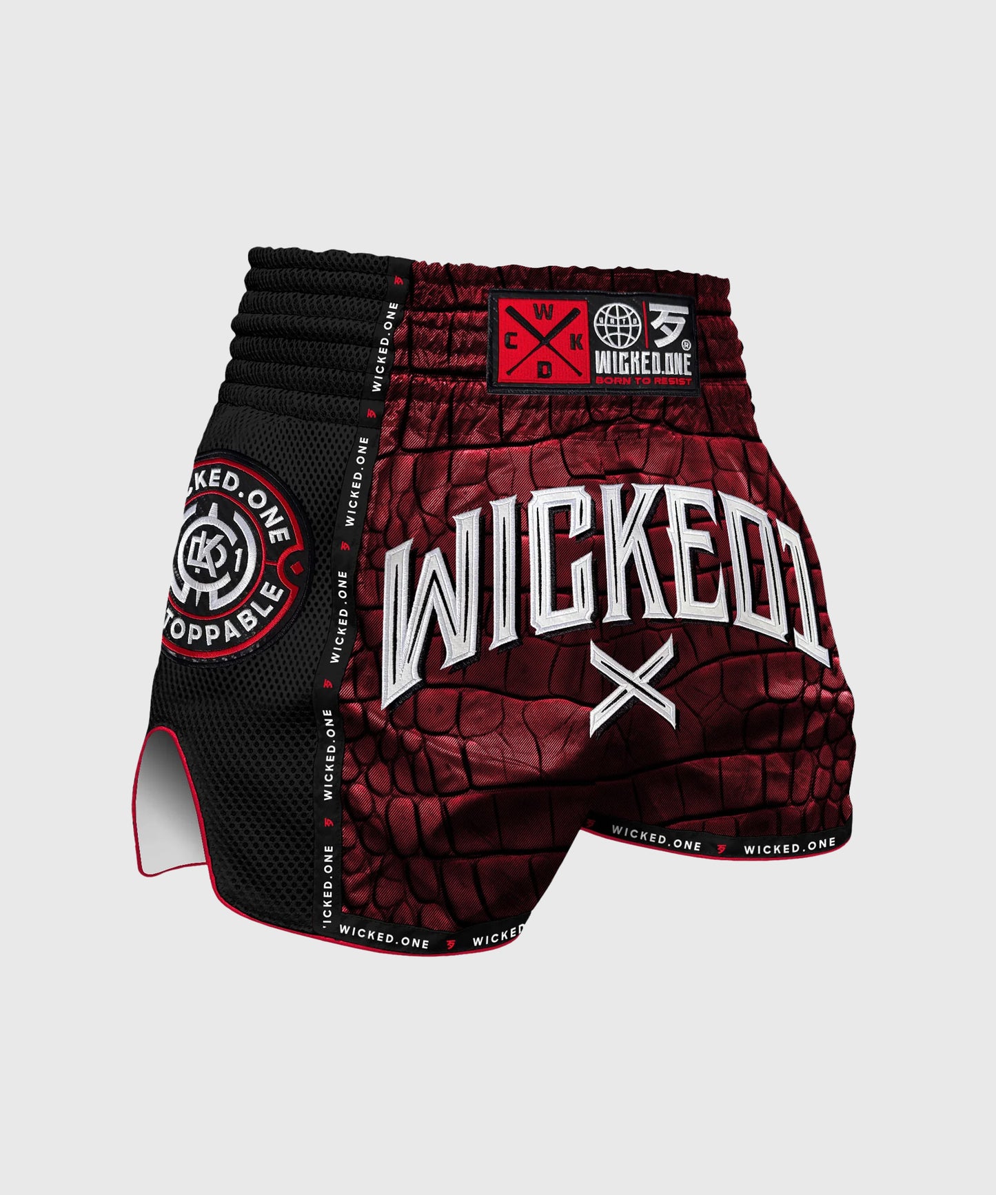 Short De Muay Thai Wicked One Caïman - Rouge / Noir