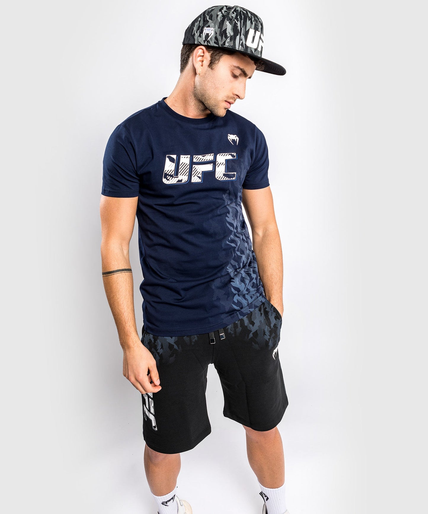 T-shirt Manches Courtes en Coton Homme UFC Venum Authentic Fight Week - Bleu Marine