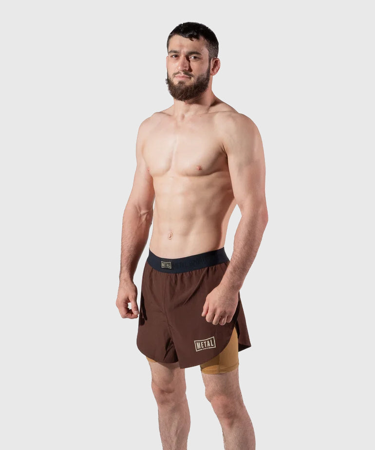 Metal Boxe Caucasian Hills 2-in-1 Fight Shorts - Brown