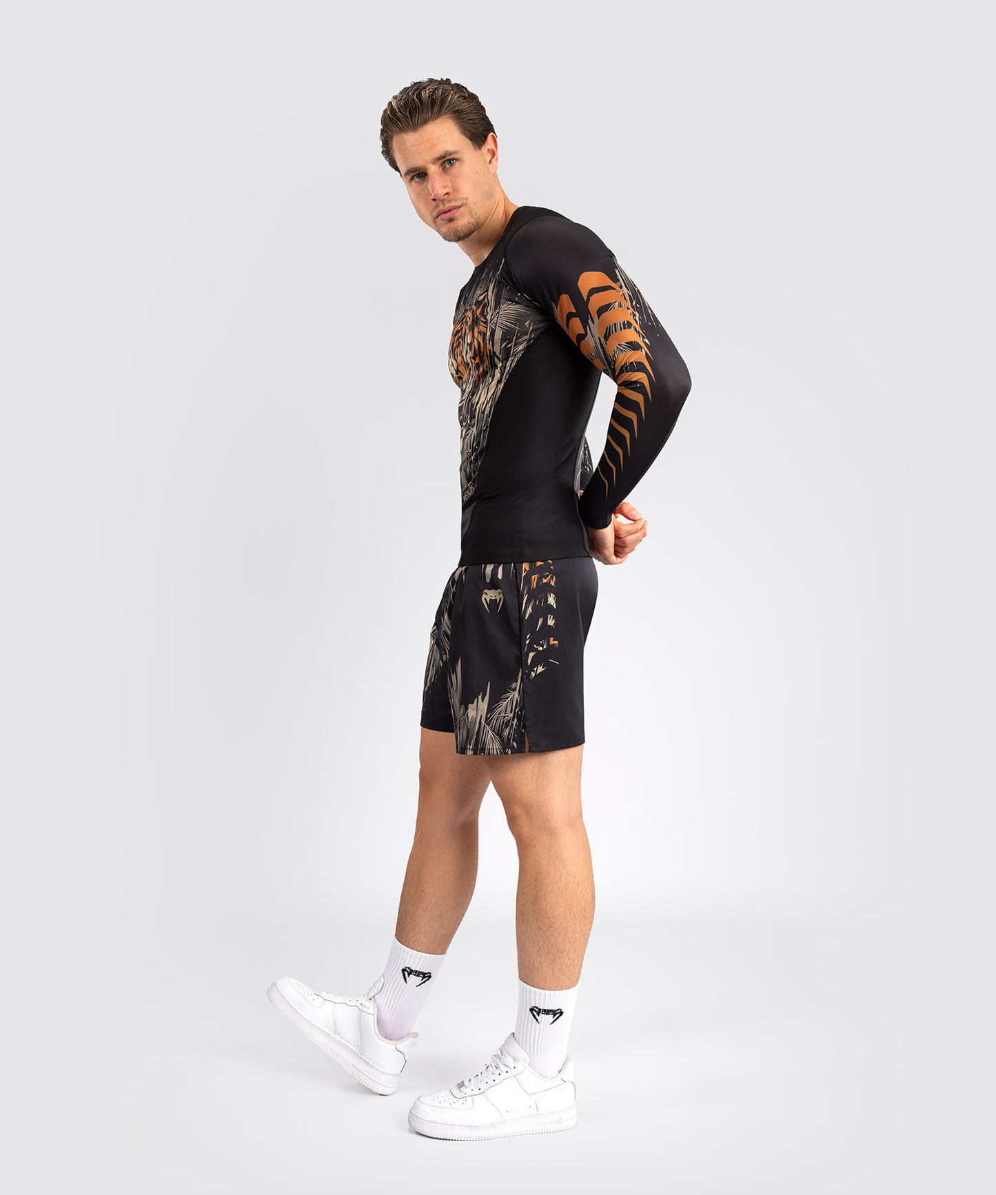 Venum Tiger Men's Long Sleeve Rashguard - Black/Neon Orange