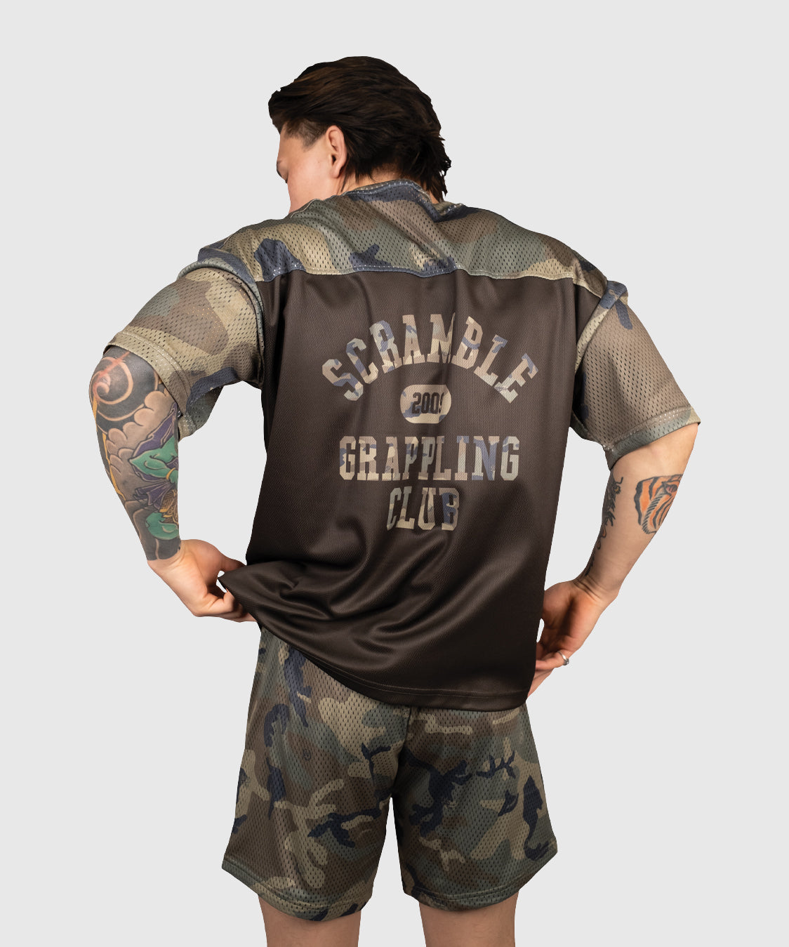 T-shirt de grappling Scramble Mesh Woodland Camo - Noir