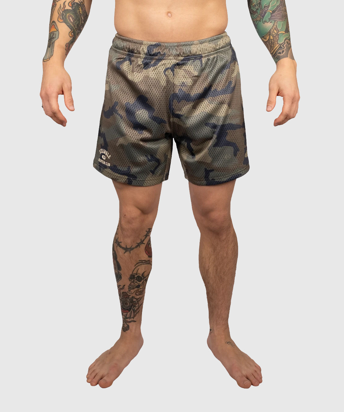 Scramble Mesh Woodland Camo Grappling-Shorts - Schwarz