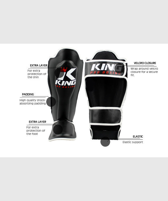 King Pro Boxing Shin Guards - Black/White