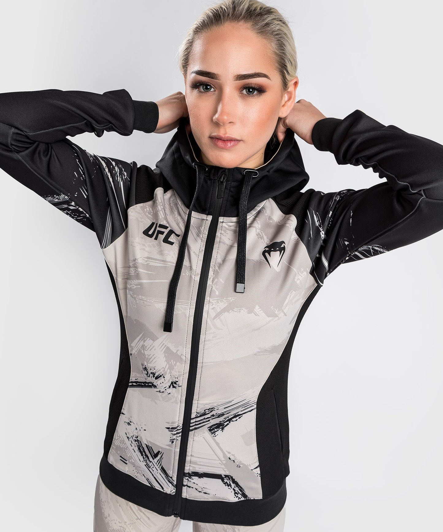 Women's UFC Zip Sweatshirt Venum Authentic Fight Week 2.0 - Black/Sand