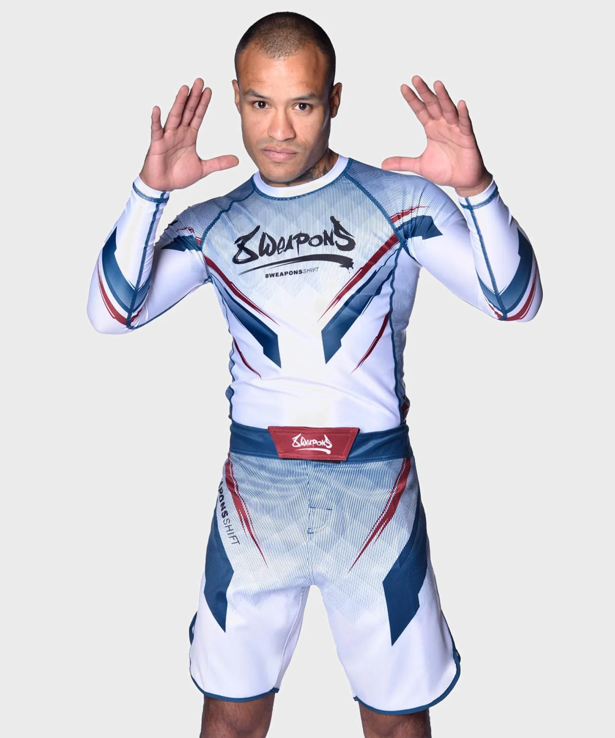 8 Weapons Shift Fight Shorts - White/Blue/Red