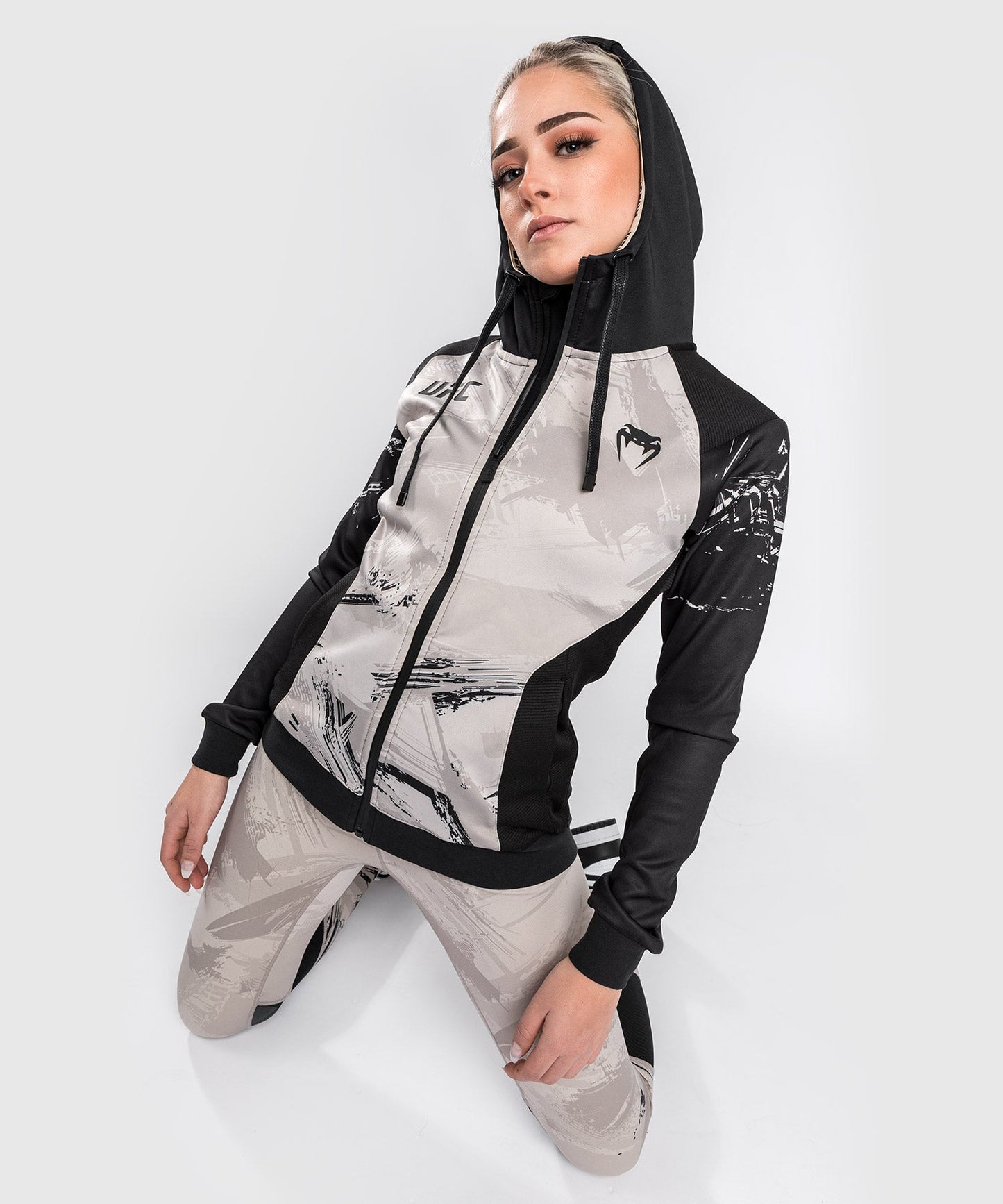 Women's UFC Zip Sweatshirt Venum Authentic Fight Week 2.0 - Black/Sand