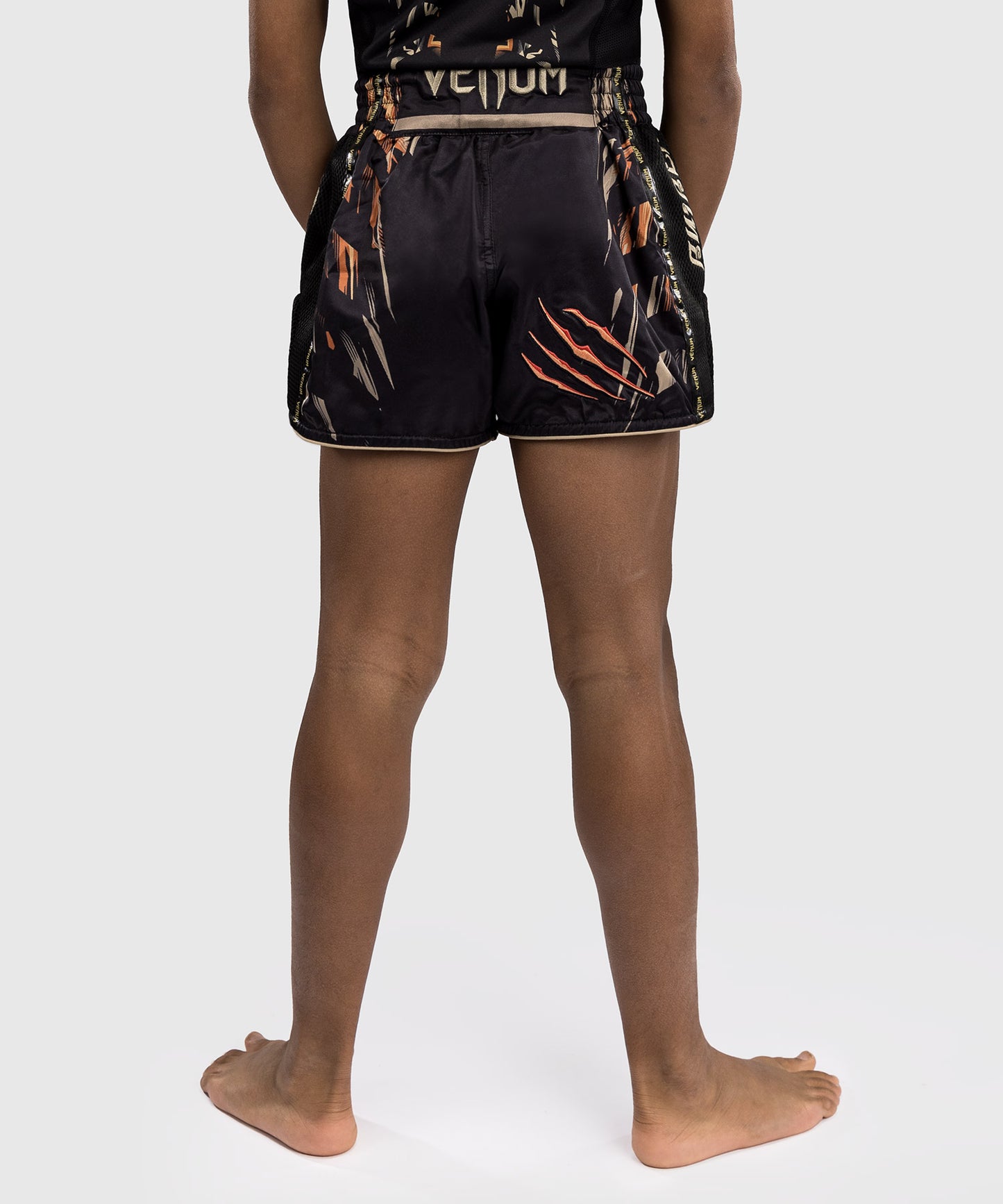 Short Muay Thai Venum Tiger pour Enfants - Noir/Orange Néon