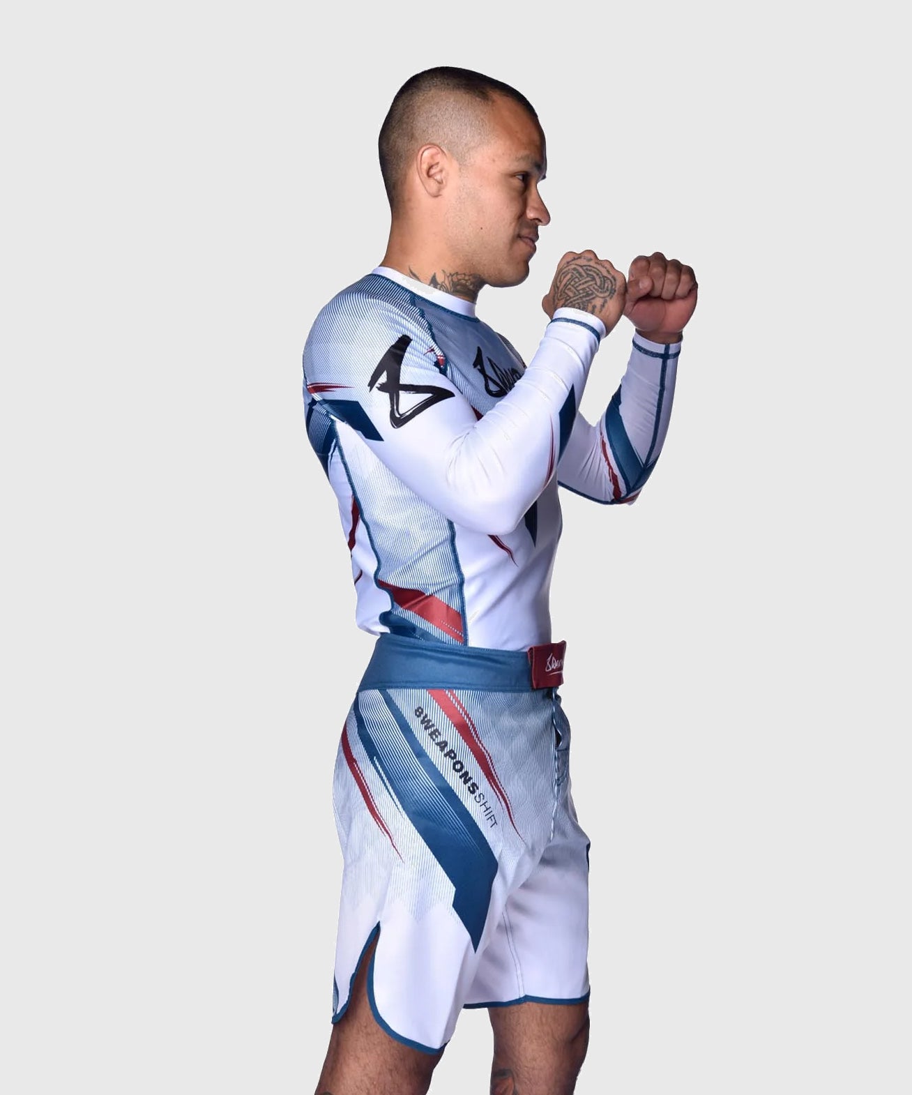 8 Weapons Shift Fight Shorts - White/Blue/Red