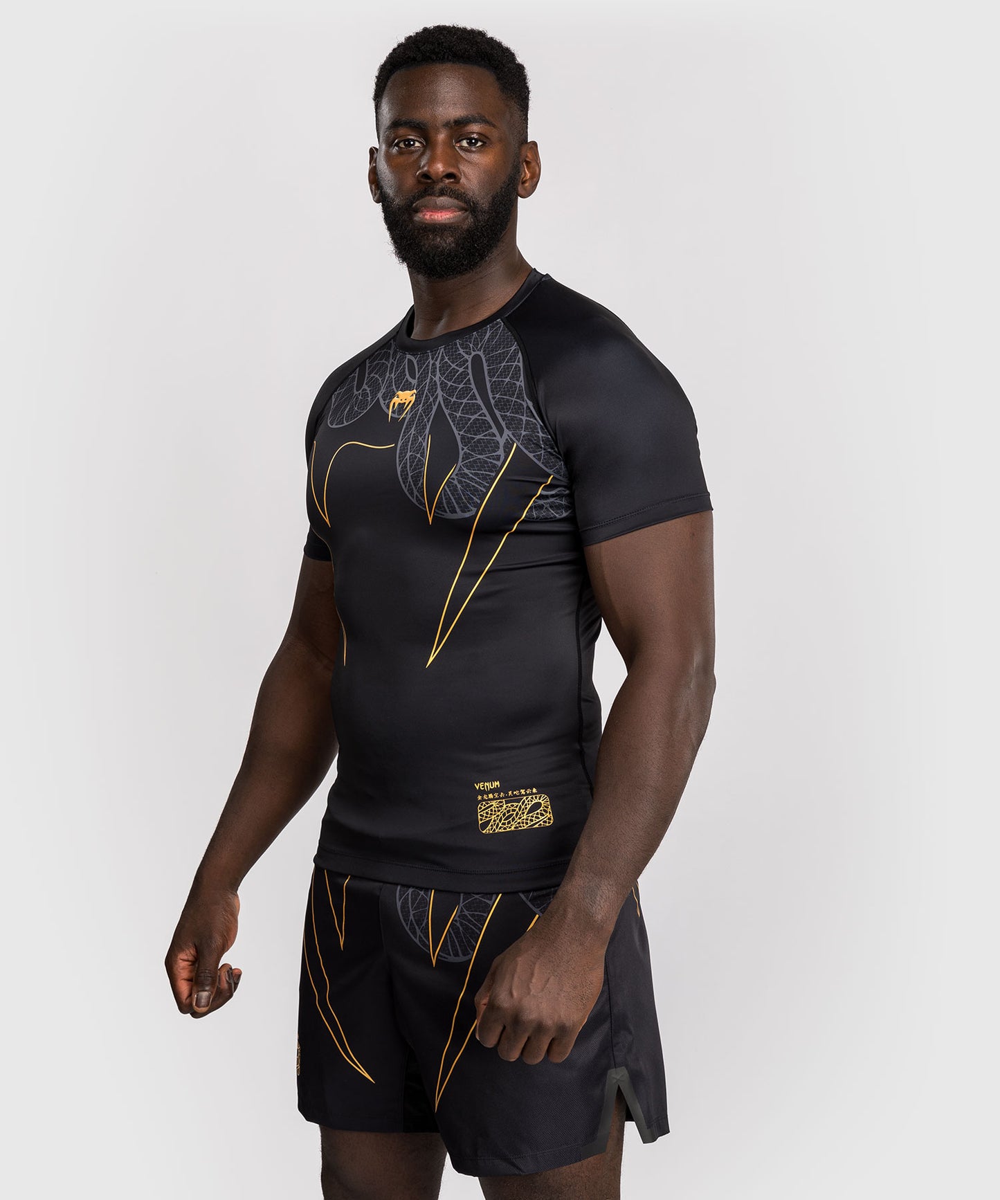 Venum Serpenti Rashguard de Manga Corta – Negro/Plata/Dorado