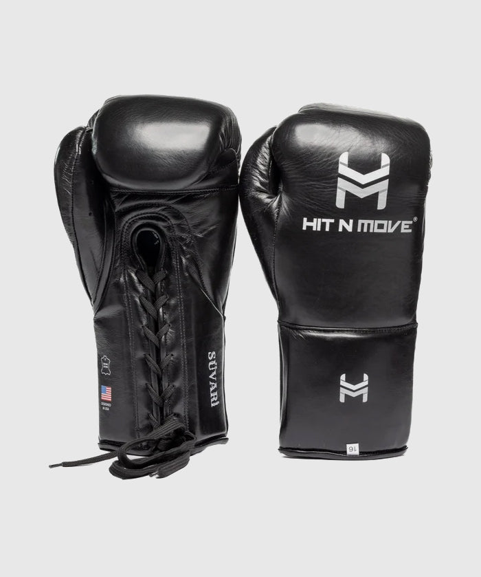 Hit N Move Süvari Guantes de Boxeo con Cordones de Crin de Caballo - Negro