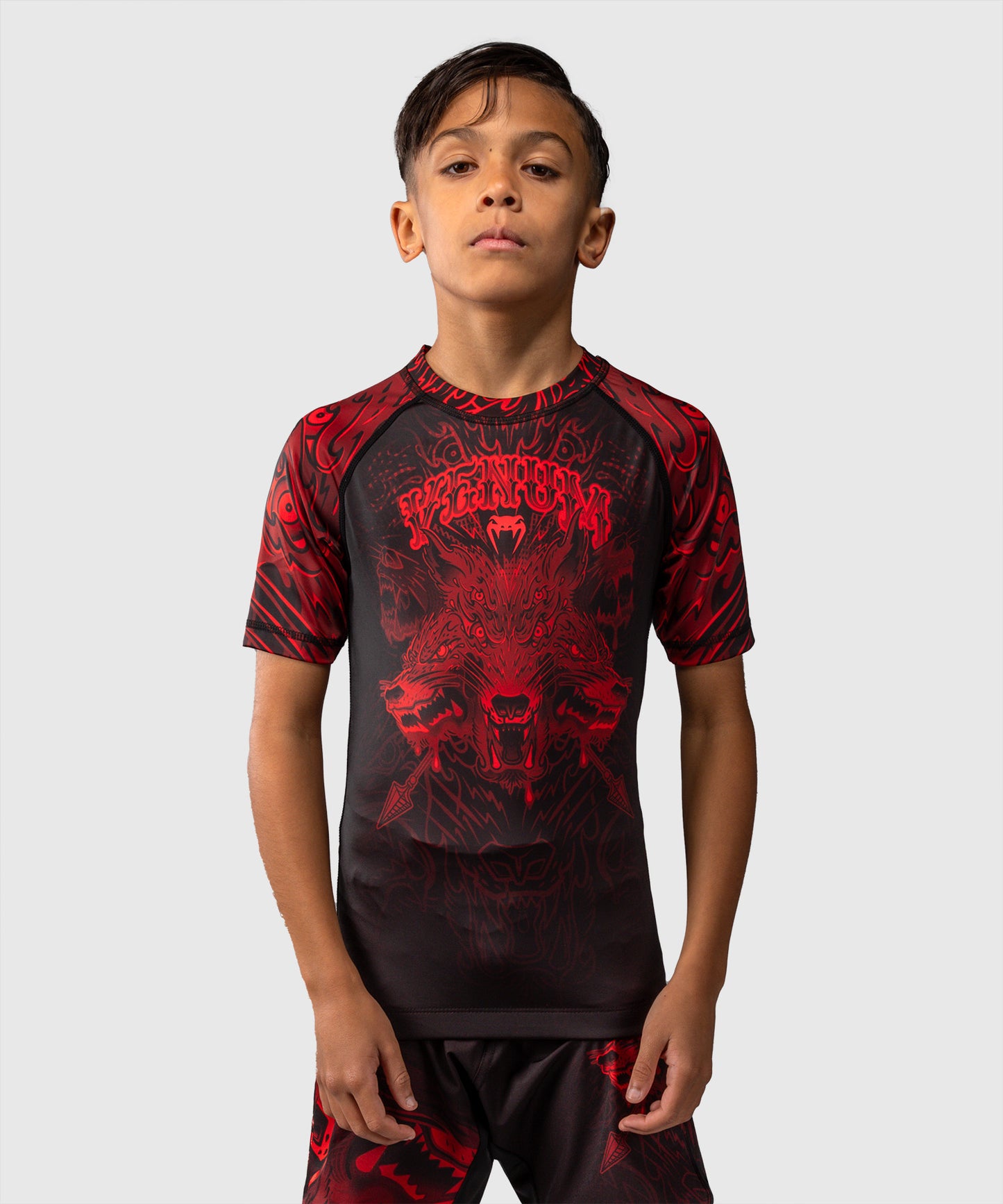 Venum Wolf Atak Kids Short Sleeve Rashguard - Black/Red
