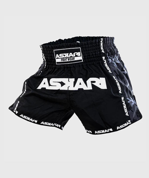 Askari Phantom Pantalón Corto Muay Thai - Negro/Blanco