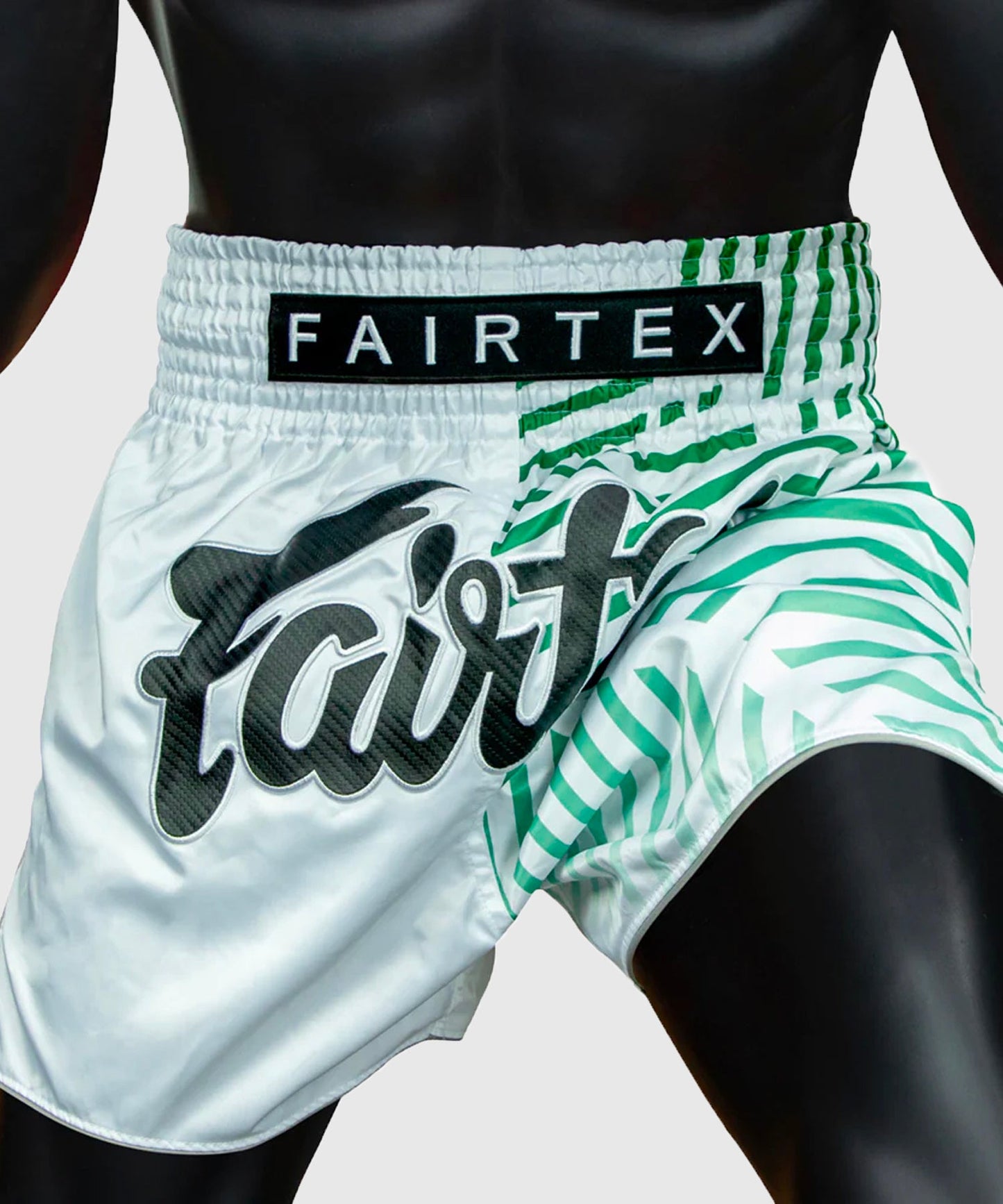 Fairtex Racer Pantalones de Muay Thai - Blanco/Verde